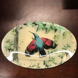 John Derian Le Grimpereau De Creeper Bird & Spider Glass Oval Decoupage Plate